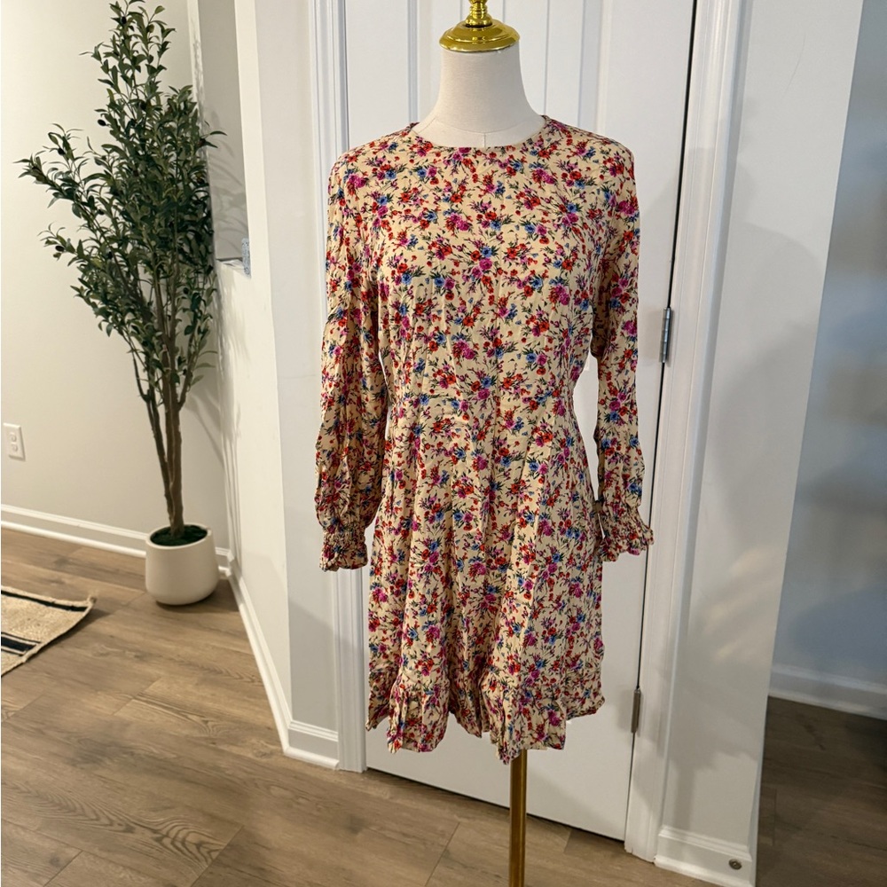 New Look Floral Mini Dress - Cream and Pink